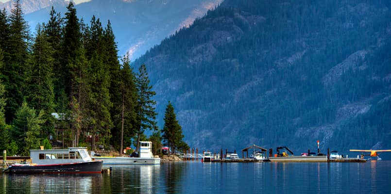 Boats on Lake Chelan at North Cascades National Park